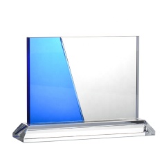 High-End Custom Blue Trophy Blank Glass Crystal Awards Plaque For Business Gift
