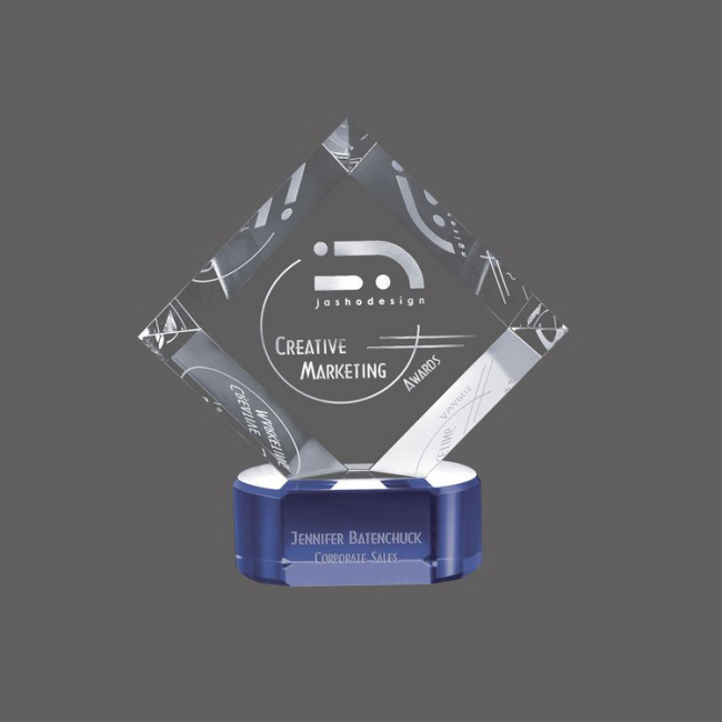 Wholesale blue base transparent three-dimensional multi-faceted custom fashion crystal award