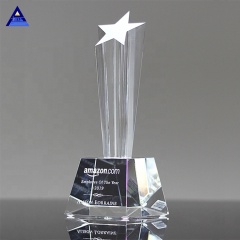 Les récompenses en cristal de monument de vente chaude utilisent le cristal clair en forme d'étoile de K9 de logo fait sur commande pour le cadeau d'affaires