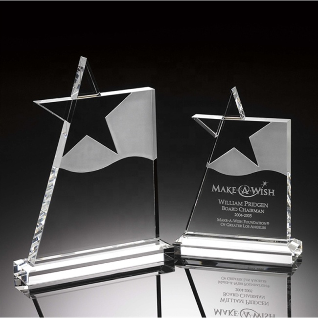 Customized Engraved Star shape crystal award plaque New design crystal trophy awards Glass award medals