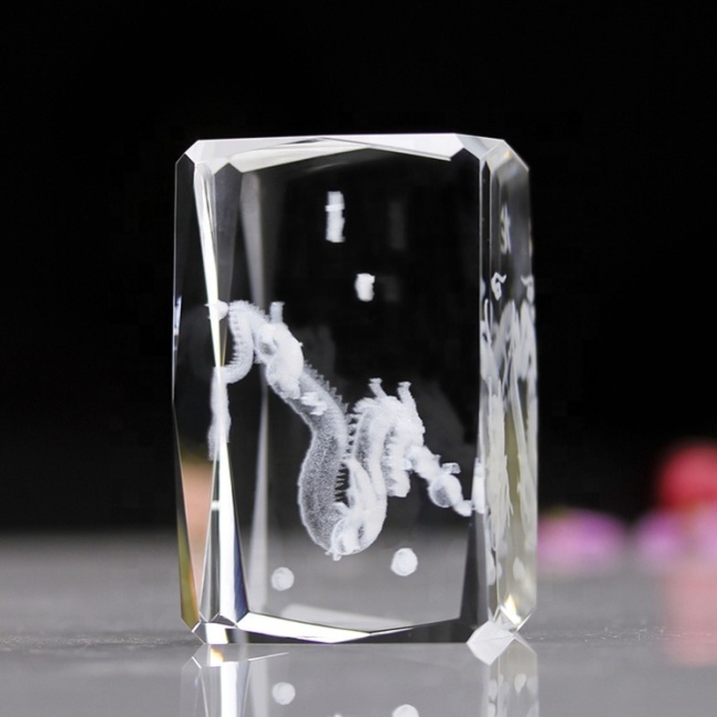 3d Laser Engraved Crystal Cube Zodiac 3d Laser Crystal Dragon for Table Decoration