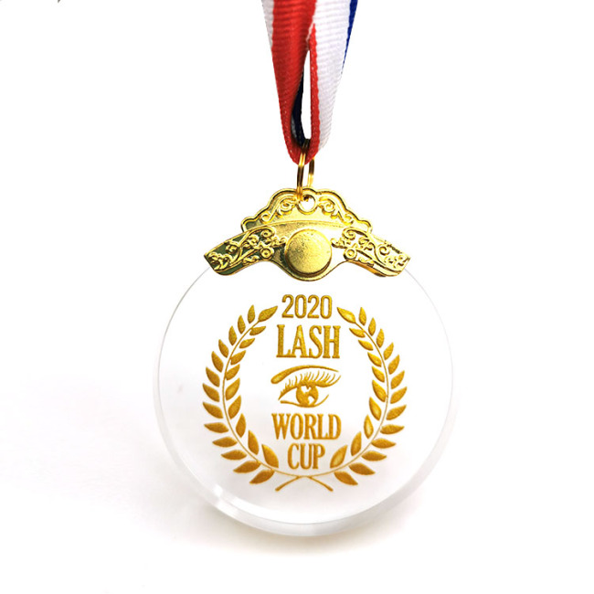 Médaille de sport de médailles en verre faites sur commande de prix de ruban de cristal en gros bon marché pour des cadeaux de souvenir