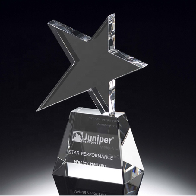 Unique design pentagon crystal trophy star crystal glass awards