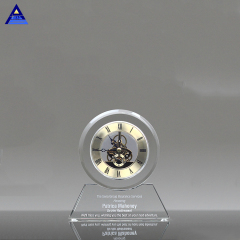Horloge de bureau mécanique en cristal Transparent en gros de tache horloge en cristal de bureau faite sur commande pour le cadeau