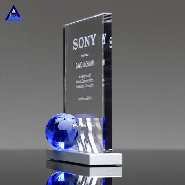 Decorative Round Ball Shaped Clear Glass World Globe Crystal Earth Globe award trophy