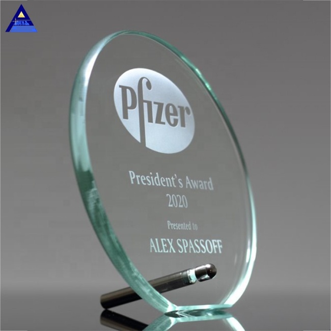 Hot Selling Laser Etched Circle Glass Crystal Award Trophy Achievement Awards For Souvenir