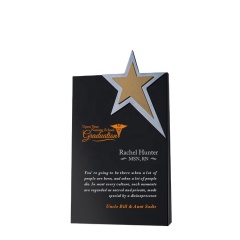 2021 nuevo premio de cristal negro, medalla de estrella de cinco puntas biselada de cristal negro, trofeo de cristal arenado