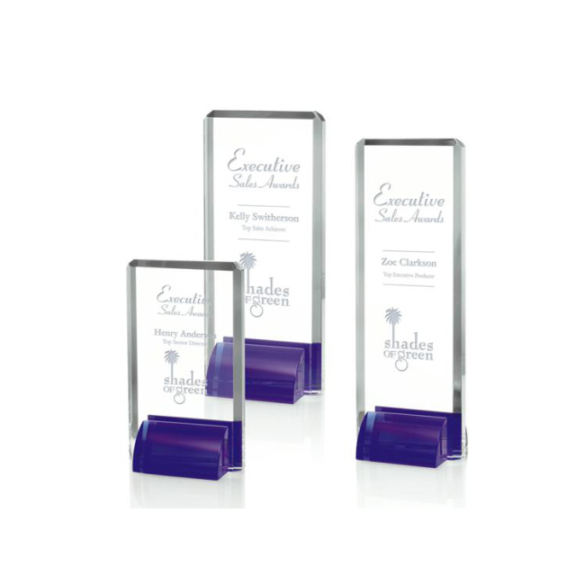 Blue Glass Square Shape Trophy Award Customise Glass Award Trophy For Business Gift