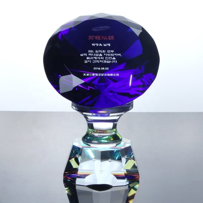 New Design Crystal Awards Clear Blue Cup Crystal Glass Blue Diamond For Crystal Diamond Trophies