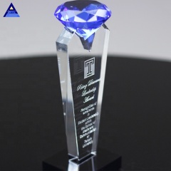Sublimation Glass Classics Blue Crystal Diamond Trophy For Souvenir Gifts