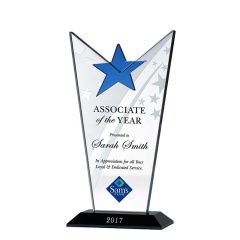 wholesale Trofeo de cristal en forma de estrella en blanco Trofeos de placa de cristal azul