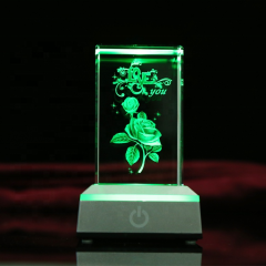 Laser Rose 3D Laser Glas Kristallwürfel Blank Laser Gravierte Kristallwürfel Mit Basis LED Für Kristallgeschenk