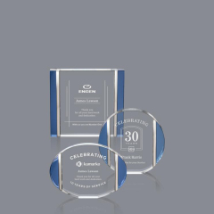 Regalos de cubo de forma personalizada logotipo personalizado premios de cristal azul transparente para regalos