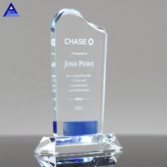 Wholesale Crystal Trophy Gift Clear Flame Cobalt Gem Wave Crystal Trophy With Base