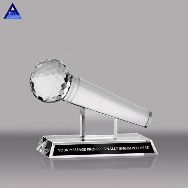 Creative VIP Music Glass Crystal Trophy Customized Microphone Singers Award