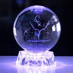 FS cristal offre spéciale 3D gravure laser clair forme ronde cristal artisanat photographie boule de cristal avec base de lumière LED