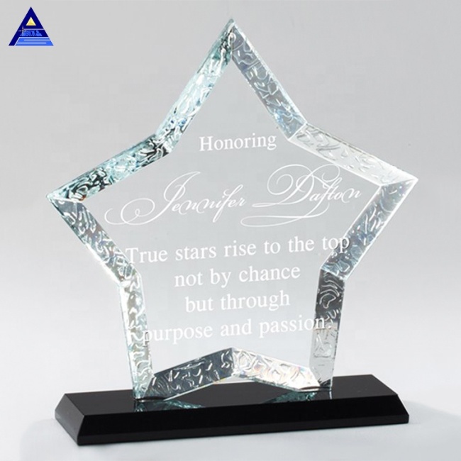 Trofeo de premios Crystal Black Base Star en blanco para recuerdos promocionales