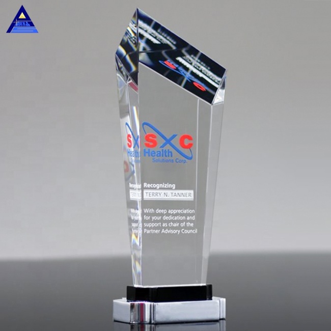 Free Design Custom Made Steadfast Crystal Award Trophy With Engraved Logo