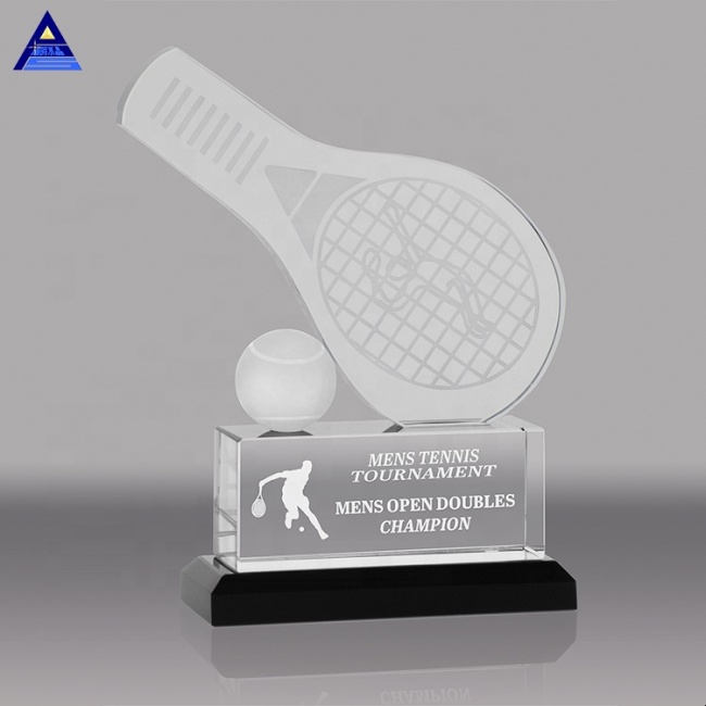 Logotipo al por mayor que graba el trofeo de cristal personalizado barato de los tenis de mesa para el recuerdo