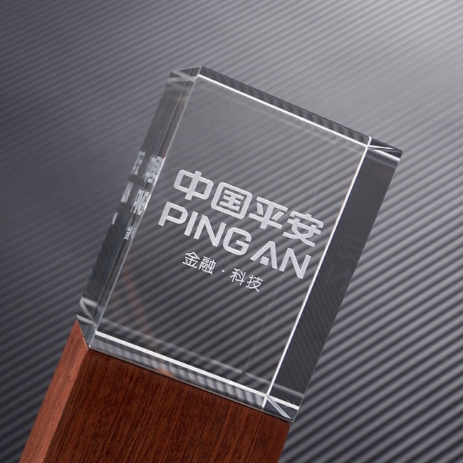 New design high quality Custom Laser Engraving Crystal Block Award wooden crystal trophy