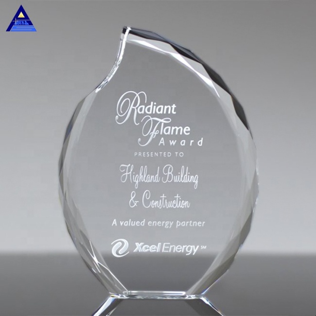 Popular Optical Lambent Flame Shape Crystal Award For Business Honor