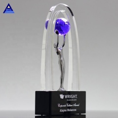 Prix ​​​​de trophée en verre de cristal de globe du monde d'allégorie de conception de vente chaude