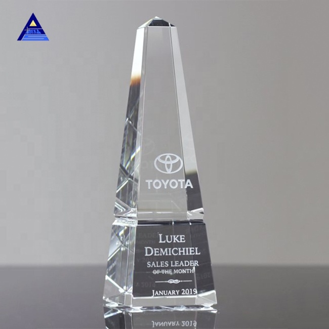 Trofeo de premio de obelisco de cristal personalizado al por mayor único como regalos de recuerdo islámicos