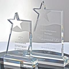 Placa de premio de cristal con forma de estrella grabada personalizada, trofeo de cristal de nuevo diseño, medallas de premio de cristal