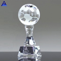 Trofeo cristalino grabado de lujo al por mayor del globo del mundo para los regalos de la oficina
