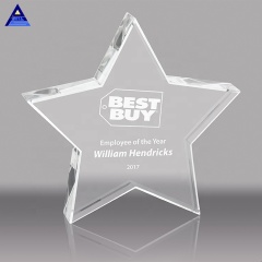 Trofeo de cristal de estrella de cinco puntas con cara sonriente personalizada de pentagrama de cristal al por mayor