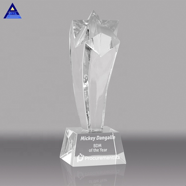 Placa y trofeos de premios de estrella de cristal en blanco personalizados al por mayor para regalo de recuerdo