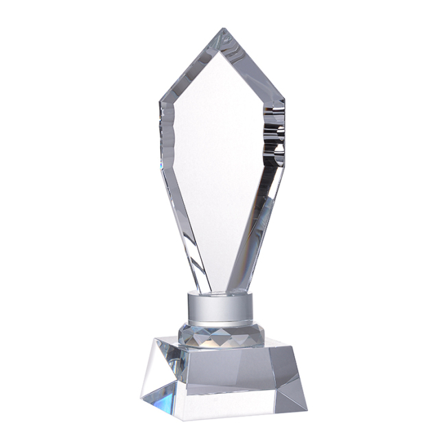 Plaques de souvenir de trophée de prix en cristal de logo fait sur commande de vente supérieure avec la base claire