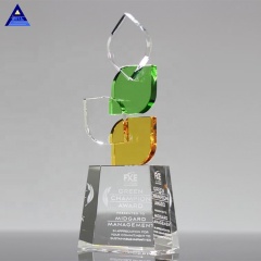Nouveau trophée de récompense de forme de feuille de cristal personnalisé de couleur de style