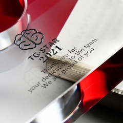 Heiße Verkäufe kundenspezifisches farbiges rundes Kristallglas-Kreis-Trophäen-Feiergeschenk klar mit roter Kristall-Preisplakette