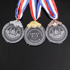 Diseño de Metal personalizado barato de China, medalla de premio de Metal de cristal 3D deportivo para correr maratón con cinta de sublimación