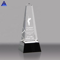 Hot Sale Fabricant Custom New Design 3D Laser Golf Crystal Trophy Awards Trophée de sport en gros avec base