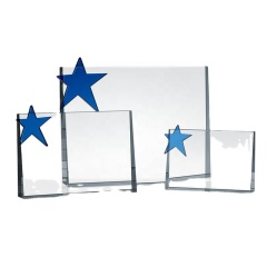 placa de premio de cristal de trofeo de estrella azul de bloque en blanco de diseño clásico de alta calidad