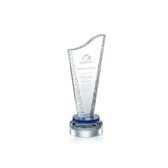 Trofeo de cristal grabado con premio de cristal K9 hecho a medida Trofeo de cristal azul y blanco