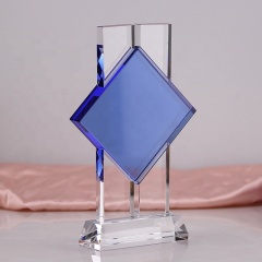 Новый дизайн Blue Crystal Trophy Award Custom Glow Crystal Award Clear Glass Trophy