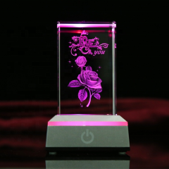 Laser Rose 3D Laser Glas Kristallwürfel Blank Laser Gravierte Kristallwürfel Mit Basis LED Für Kristallgeschenk