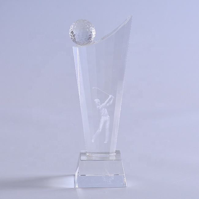 Conceptions personnalisées uniques de trophée de golf en verre de cristal pour des récompenses de tournoi de golf