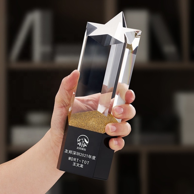 2021 New Design Crystal Trophy Star Crystal Gold Silver Copper Trophy Plaque Crystal Trophy Awards
