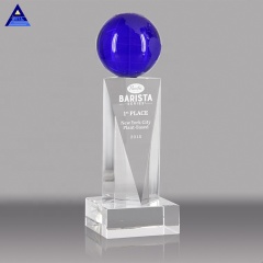 Nouveau trophée de récompense en cristal de boule de globe du monde de pilier bleu personnalisé