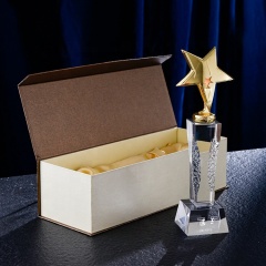 Premio de placa de cristal Ice Peak Trofeo de cristal de estrella de oro, plata y cobre con bloque de llama