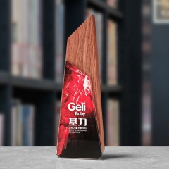 Trofeo de premio de madera de cristal de nuevo diseño para trofeo de cristal de obelisco de pico de hielo Personal