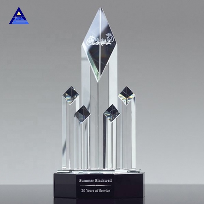 Trofeos y premios de cristal de obelisco únicos Regalos de premios de servicio personalizado