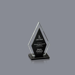 Clear Diamond Shape Glass Award Plaque With Metal Silver Base Custom Company Annivery Gift