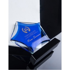 Placas y premios de cristal de estrella azul de calidad K9 al por mayor con base negra