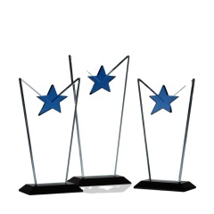 wholesale Trophée de cristal en forme d'étoile vierge Trophées de plaque de cristal bleu