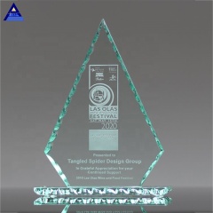 Trofeo de premio de conquista de vidrio de Jade con logotipo personalizado de diseño de moda moderno, trofeo de copa de cristal
